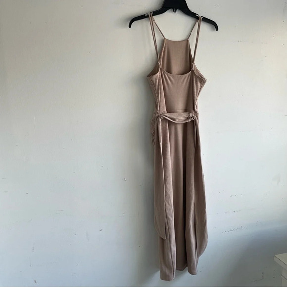 Lulus Out Ahead Tan Ribbed Ruched Halter Midi Dress 33182 - Picture 3 of 13